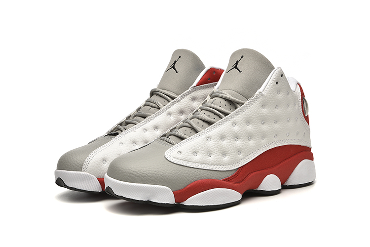 2019 Men Air Jordan 13 Grey Toe White Grey Red Shoes - Click Image to Close